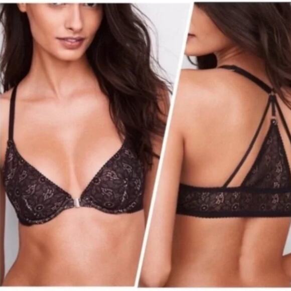 Victoria's Secret Lace Front Close Strappy Racerback Unlined Plunge Bra 34DD - Picture 1 of 5
